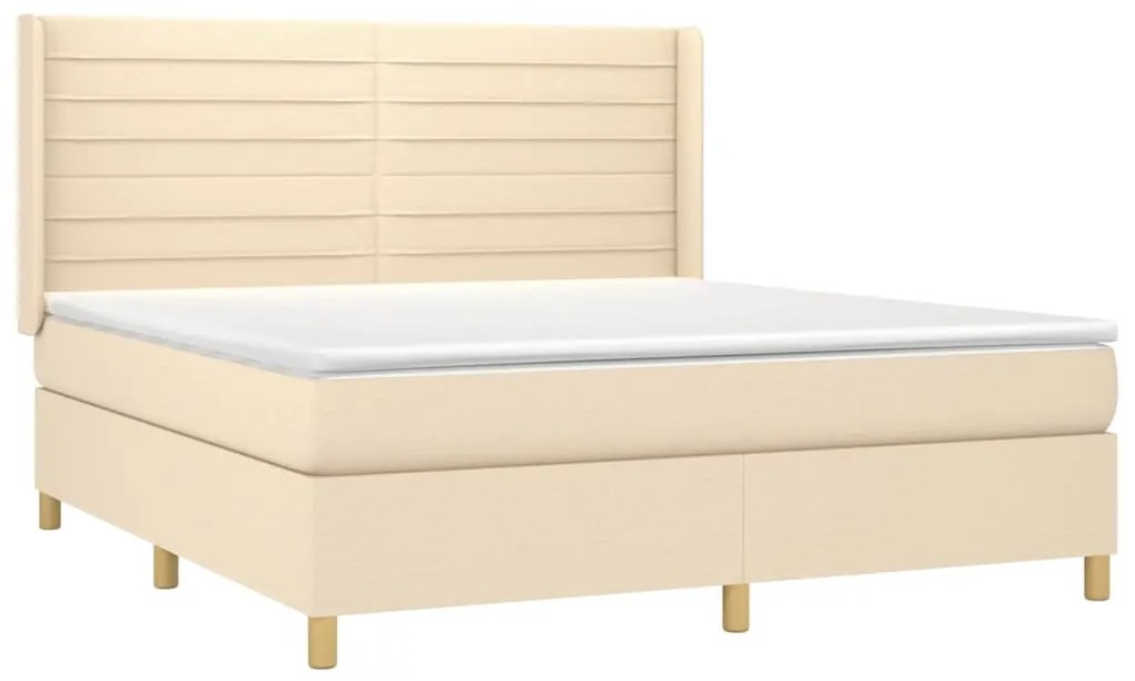 Cama box spring c/ colchão e LED 180x200 cm tecido cor creme