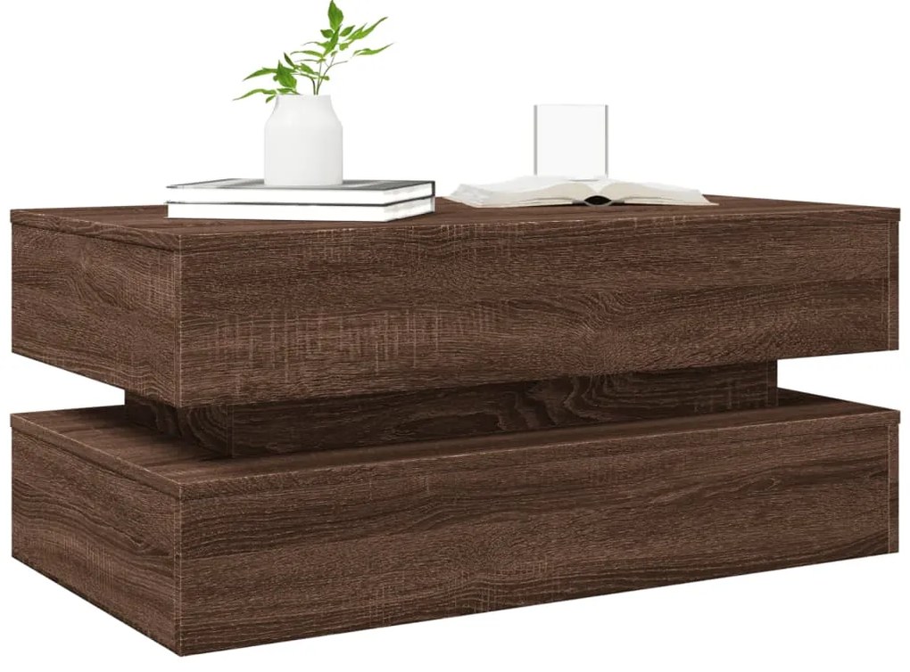 Mesa de centro com luzes LED 90x50x40 cm carvalho castanho