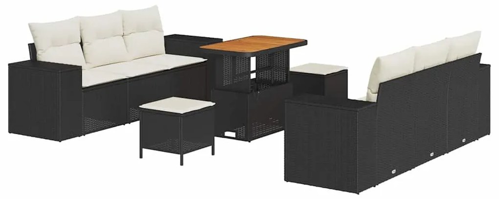 Conjunto de Sofá Jardim vidaXL de 9 Peças com Almofadas Preto Rattan A