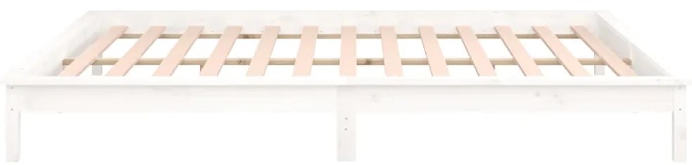 Estrutura de cama c/ LED casal 135x190 cm madeira maciça branco