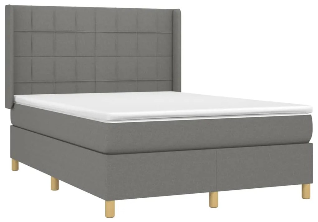 Cama box spring c/ colchão e LED 140x200 cm tecido cinza-escuro