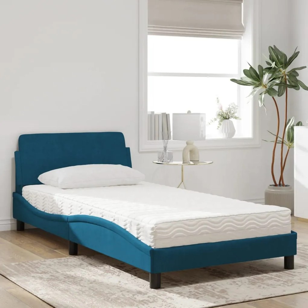 Cama com colchão 100x200 cm veludo azul