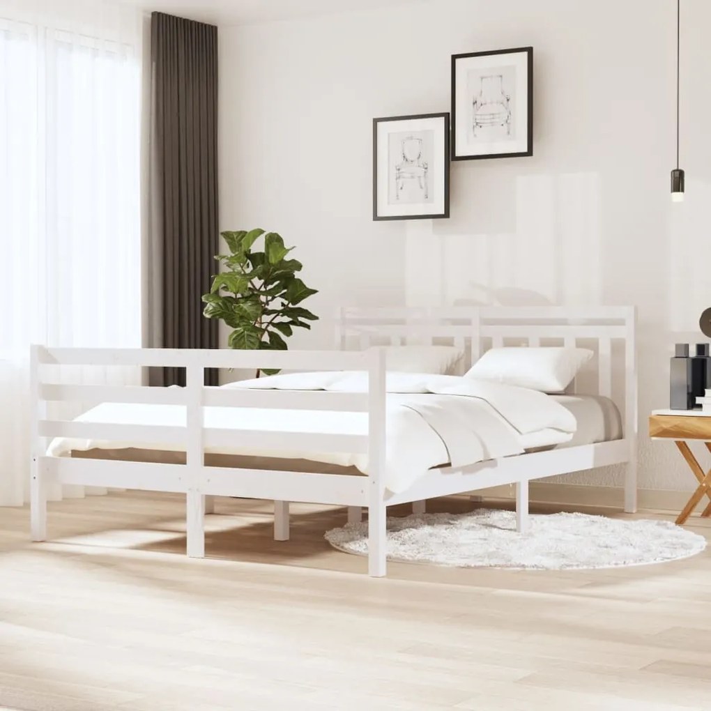 vidaXL Estrutura de cama casal 135x190 cm madeira maciça branco