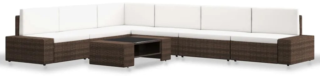 7 pcs conjunto lounge para jardim vime PE castanho