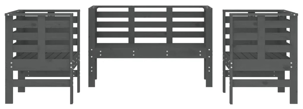 3 pcs conjunto lounge de jardim madeira de pinho maciça cinza