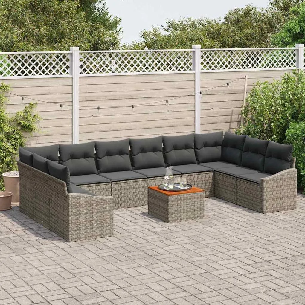 Conjunto de Sofá de Jardim com 11 Peças e Almofadas Cinzas