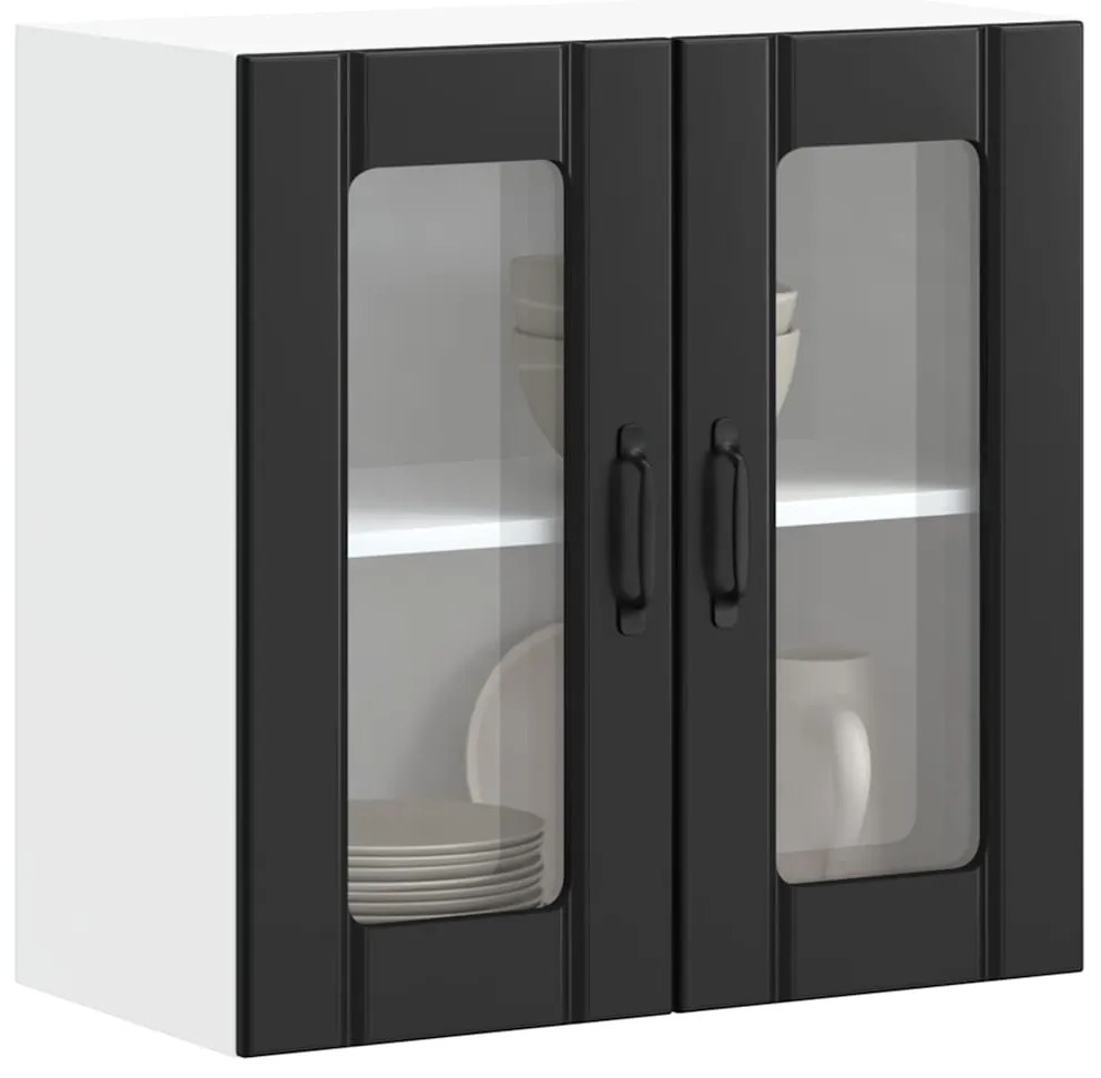 vidaXL Armário de parede de cozinha porta vidro Lucca preto