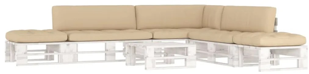 vidaXL 6 pcs conj. lounge paletes + almofadões pinho impregnado branco