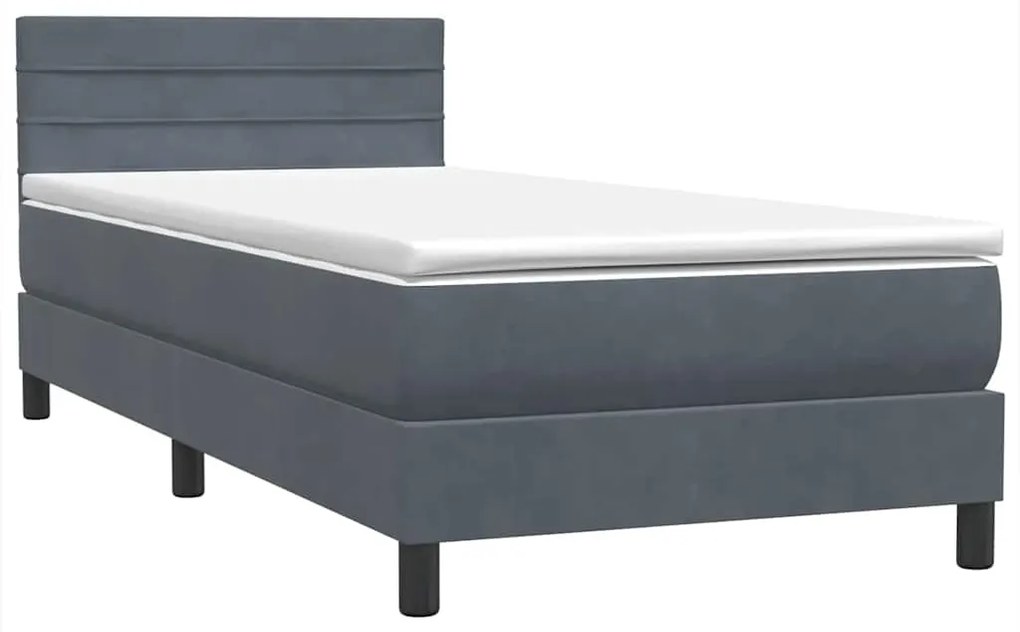 Cama com molas/colchão 90x220 cm veludo cinzento-escuro