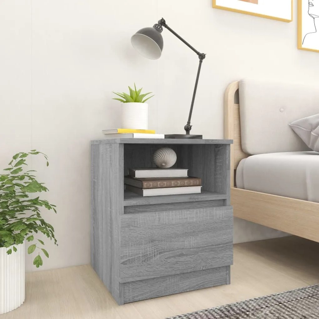 vidaXL Mesa cabeceira 40x40x50 cm derivados de madeira cinzento sonoma