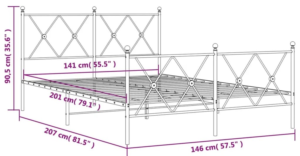 Estrutura de cama com cabeceira e pés 140x200 cm metal preto