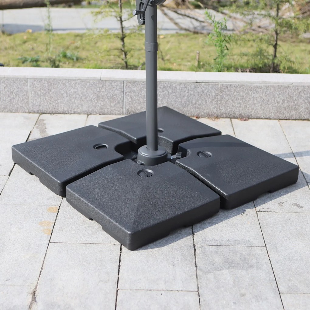 Conjunto de 4 bases de floreira para guarda-sóis com peso de lastro, para guarda-sóis com haste lateral; dimensões por base: 51 x 51 x 12 cm; polietil
