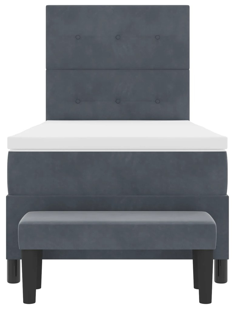 Cama Box Spring com Colchão e Banco Cinza Escuro 90x200 cm Veludo