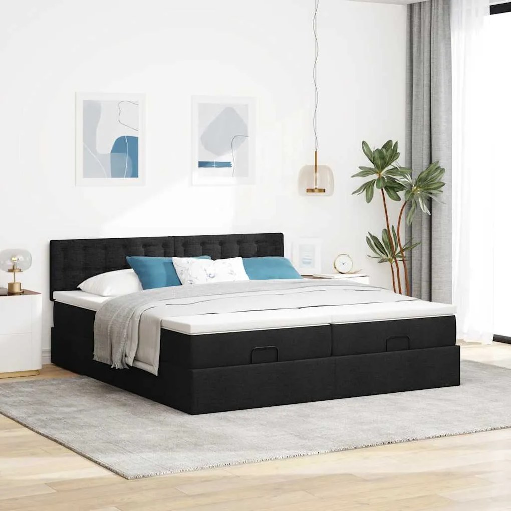 63 / 5,000vidaXL Estrutura de cama otomana com colchões tecido preto