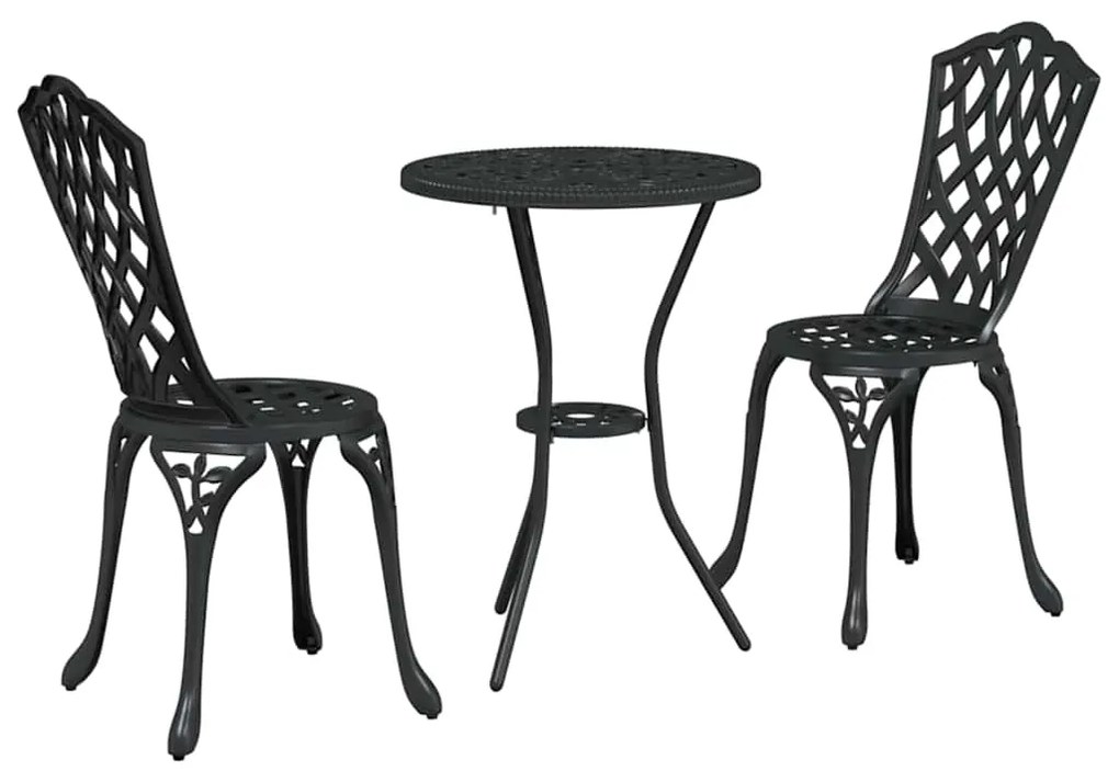 Conjunto de Bistro de Jardim de 3 Peças vidaXL Preto em Alumínio Fundi