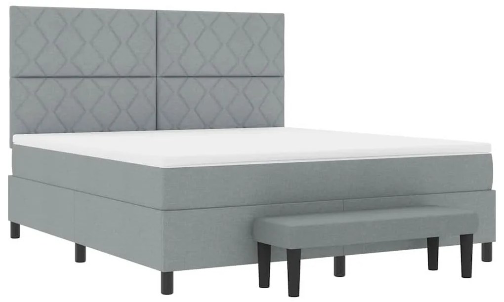 Cama Box Cinza Claro com Colchão e Banco 180x200 cm Tecido