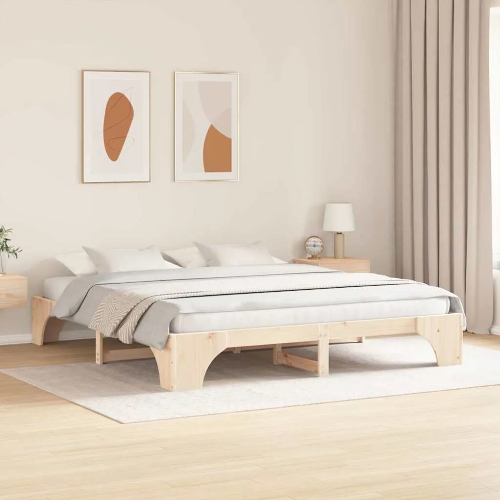 Cama 200x200 cm de Madeira de Pinho Sólido