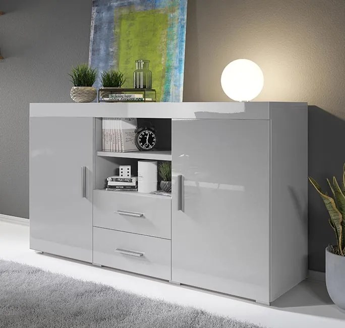 Aparador "Manvy" - 140x80x40 cm - Cinzento Brilhante - Design Moderno