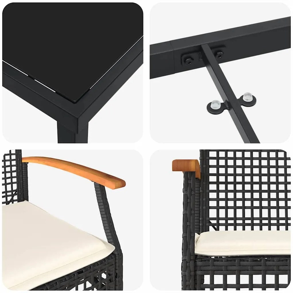 Conjunto de Jantar de Jardim com 5 Peças e Almofadas em Polyrattan Pre