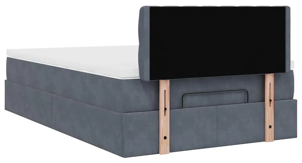 Estrutura de cama otomana com colchão cinza escuro veludo