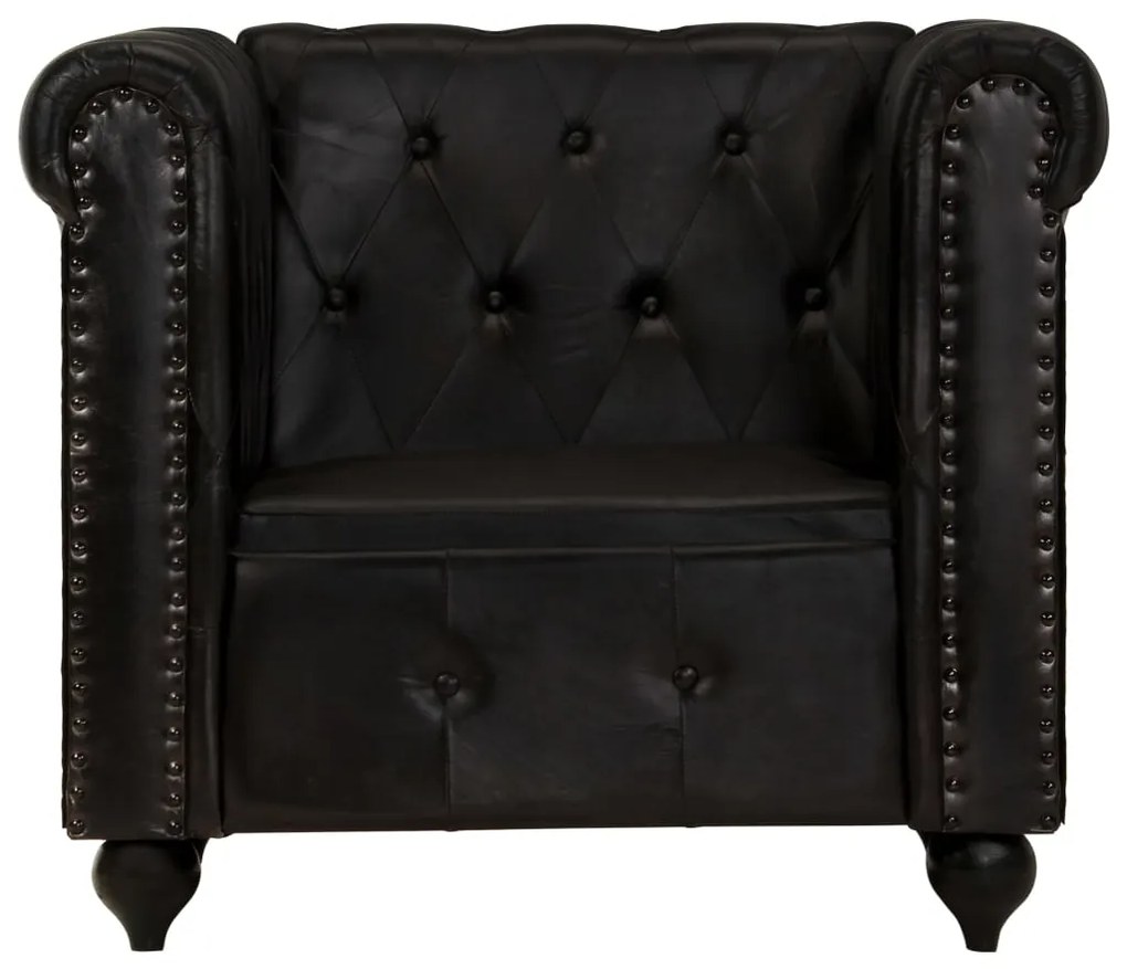 Poltrona chesterfield couro genuíno preto