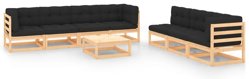 8 pcs conjunto lounge de jardim c/ almofadões pinho maciço