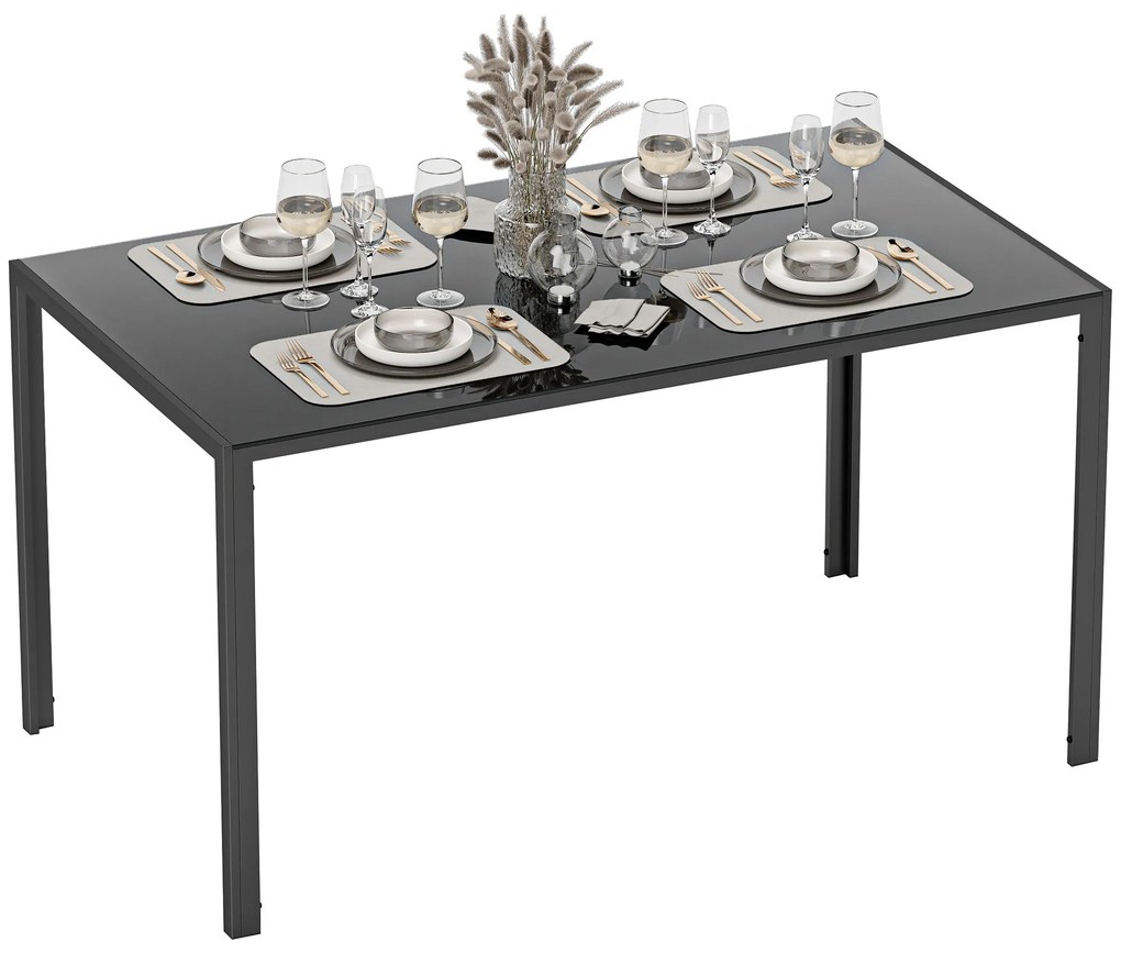 Mesa de Refeição de Vidro Mesa Retangular para 6 Pessoas com Pés de Metal  140x80x75 cm Preto