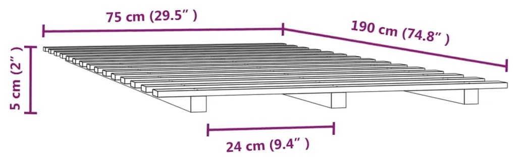 Estrutura de cama 75x190 cm madeira de pinho maciça preto