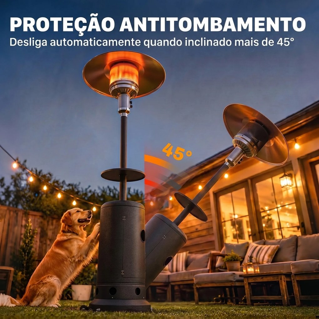 Aquecedor de Exterior a Gás para Terraço com Espaço para Garrafa de Gás 13 kW Castanho