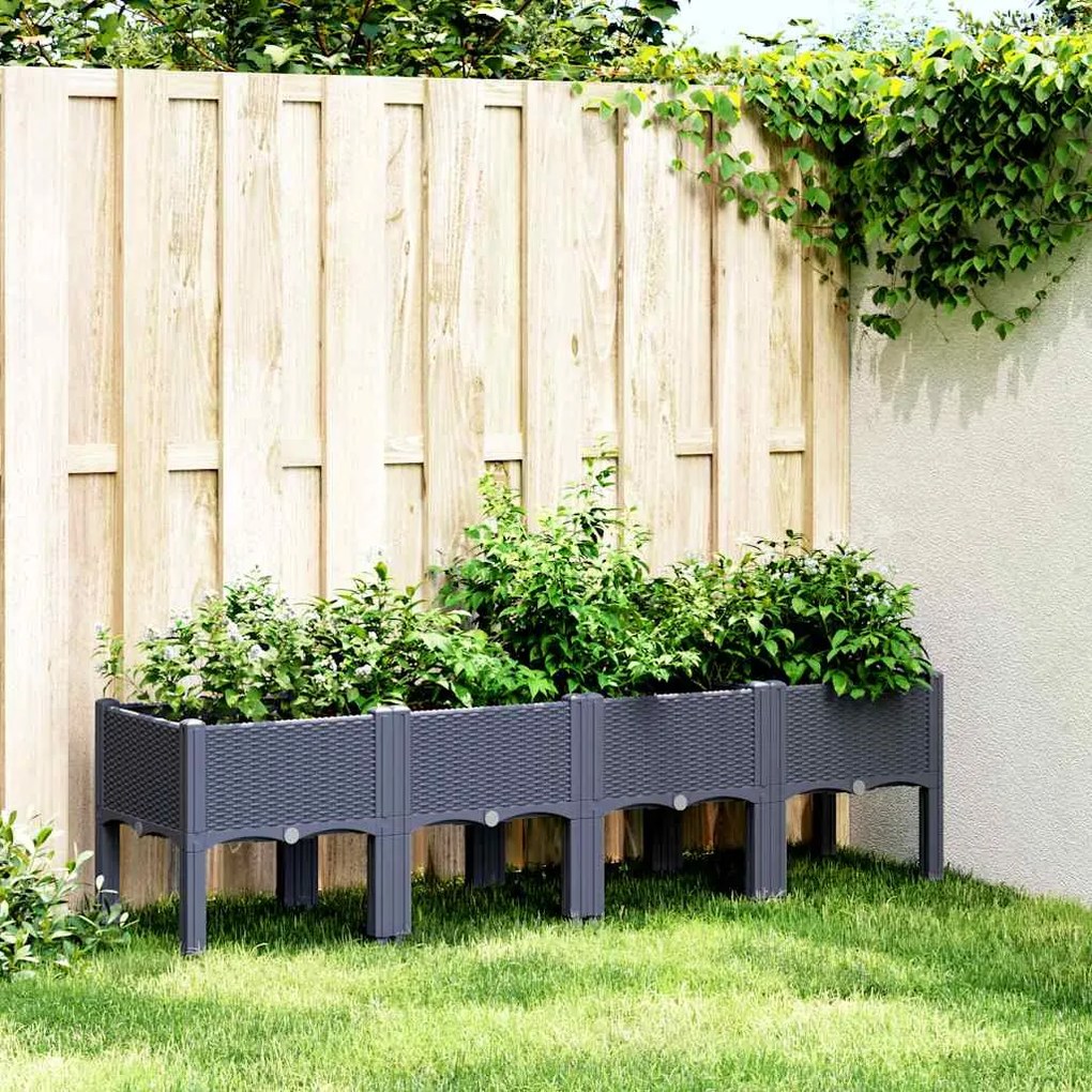 Vaso/floreira de jardim c/ pernas 160x40x42 cm PP cinzento azul
