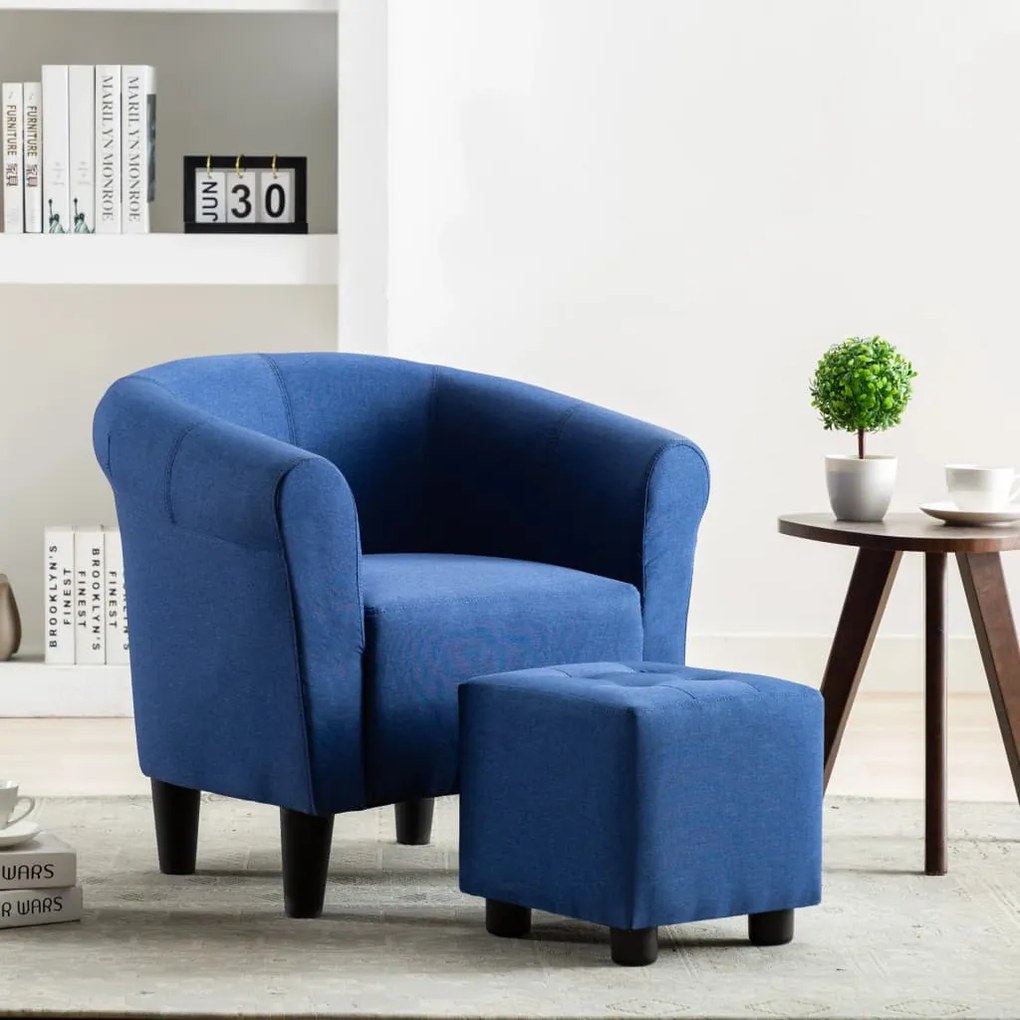 2 pcs conjunto de poltrona e banco tecido azul
