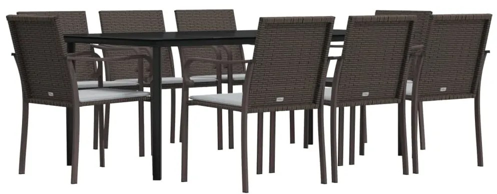 9 pcs conjunto de jantar p/ jardim com almofadões vime PE e aço