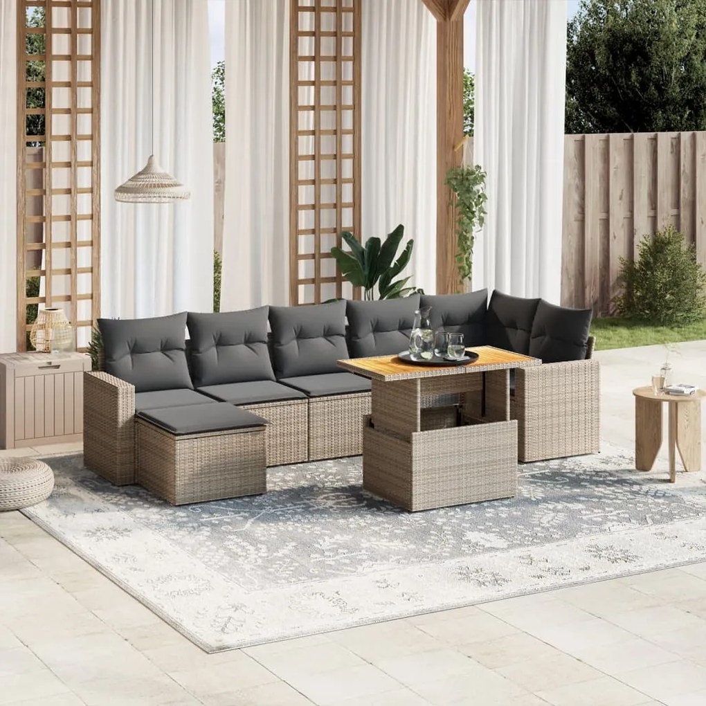 vidaXL 8 pcs conjunto sofás de jardim c/ almofadões vime PE cinzento