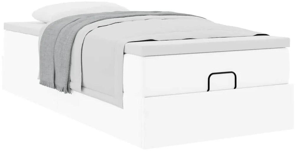 Estrutura de cama otomana com colchão branco couro falso