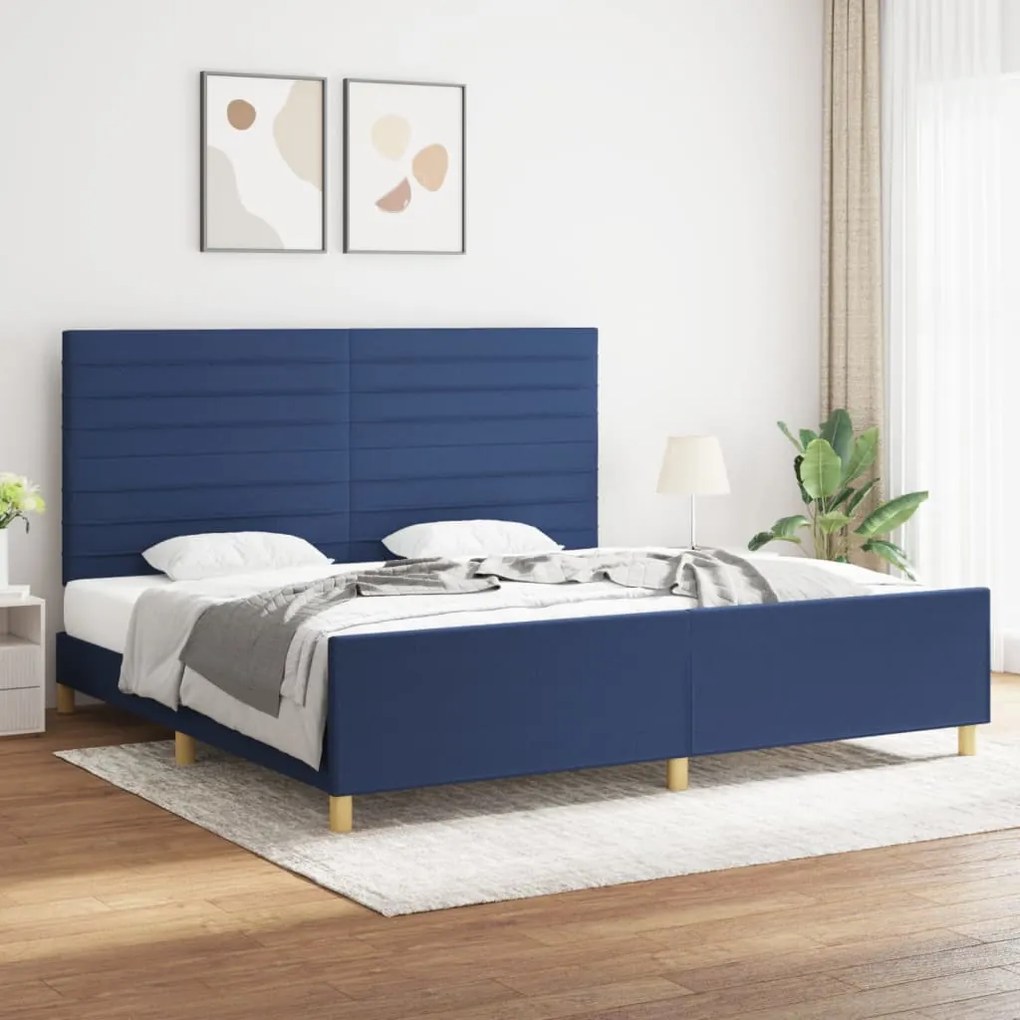 Estrutura de cama com cabeceira 200x200 cm tecido azul