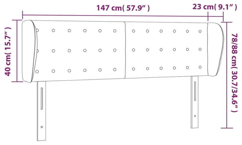 Cabeceira de cama c/ abas tecido 147x23x78/88 cm cinzento-claro