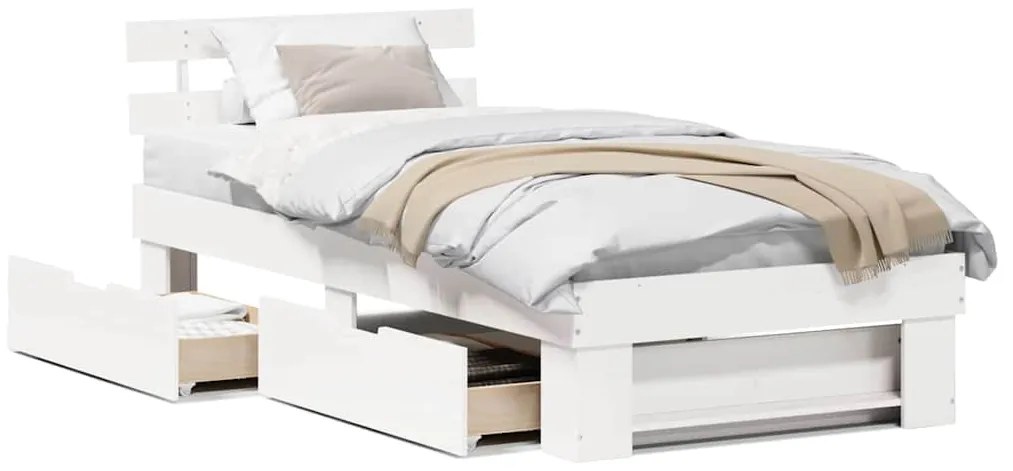 Estrutura da Cama Branco 75 x 190 cm Madeira de Pinheiro Sólido