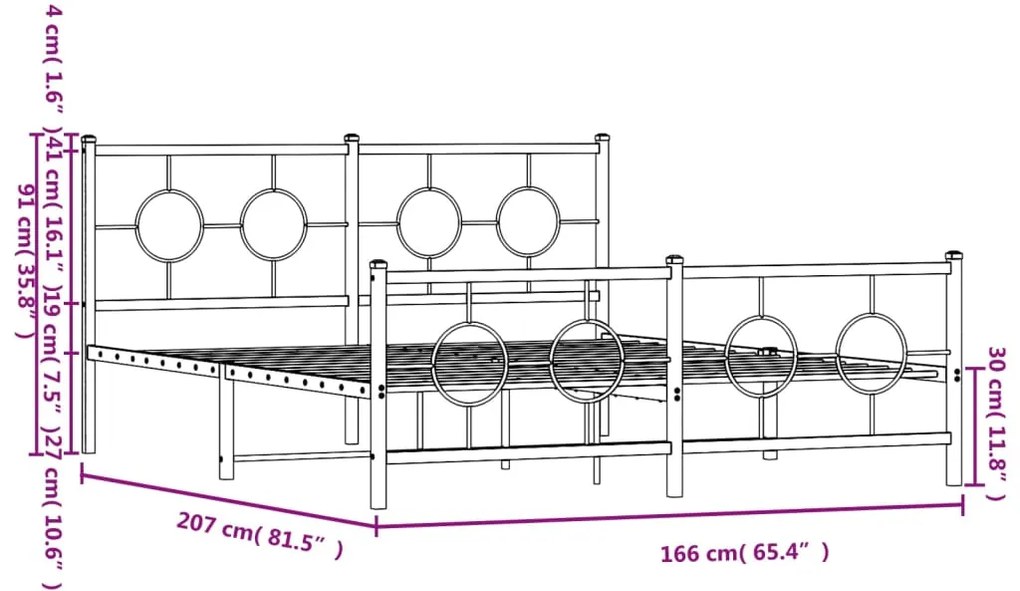 Estrutura de cama com cabeceira e pés 160x200 cm metal branco