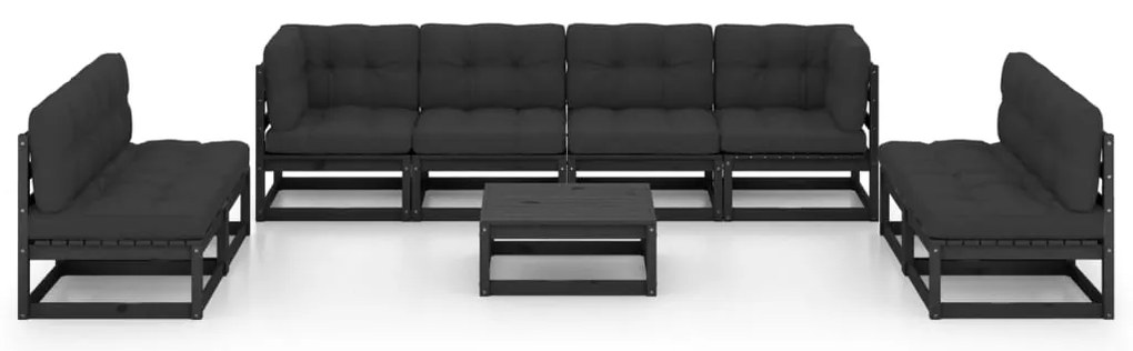 9 pcs conjunto lounge de jardim c/ almofadões pinho maciço