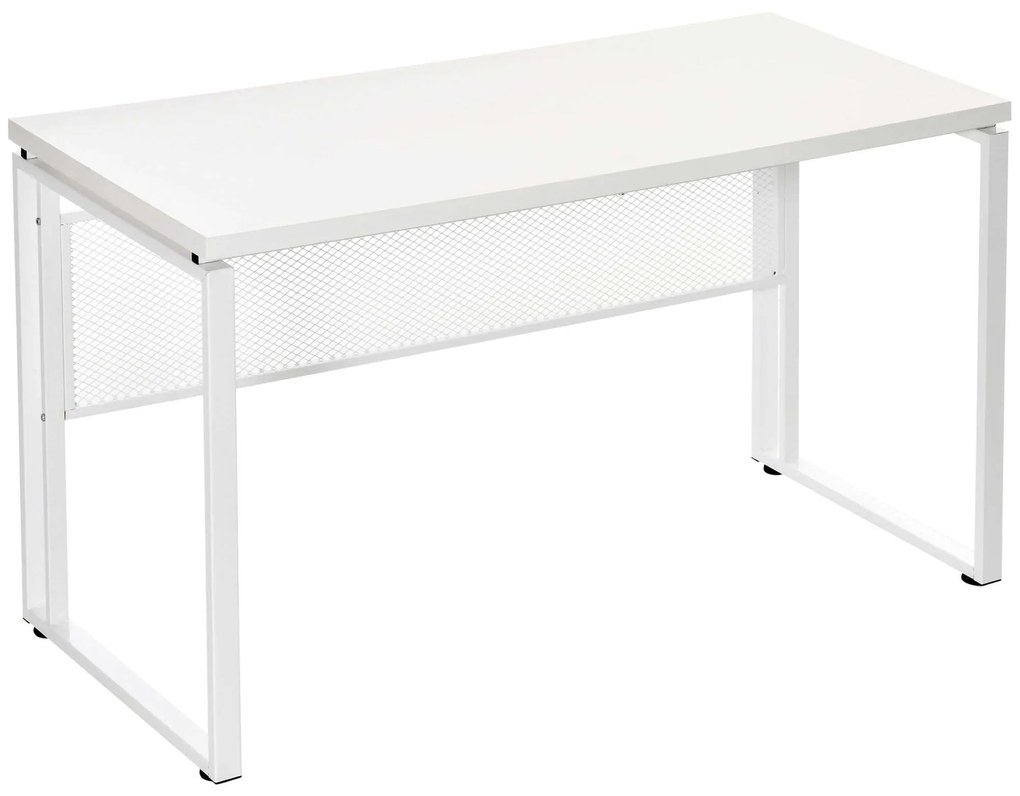 HOMCOM Secretária Multifuncional Estável Pés Ajustáveis Design Moderno 135x60x75 cm Branco Ideal para Escritório