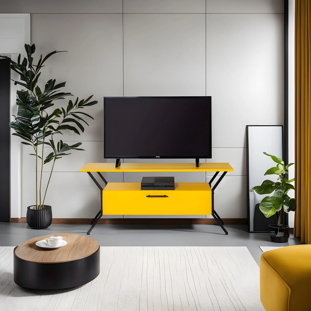 Móvel TV Tarz – Amarelo/Preto – 125x54x35 cm