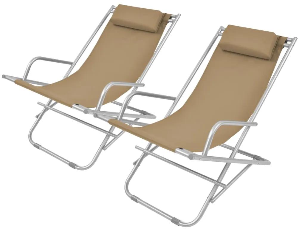 Cadeiras de jardim reclináveis 2 pcs aço cinzento-acastanhado
