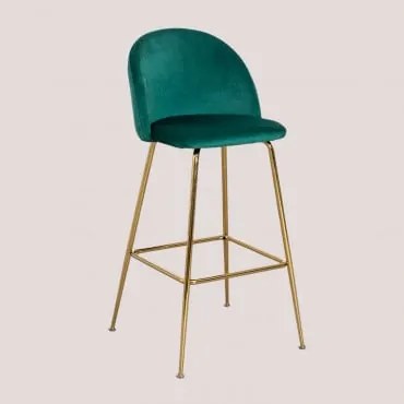 Banqueta Alta De Veludo Kana Design Verde Selva & ↑75 Cm & Dourado - Sklum