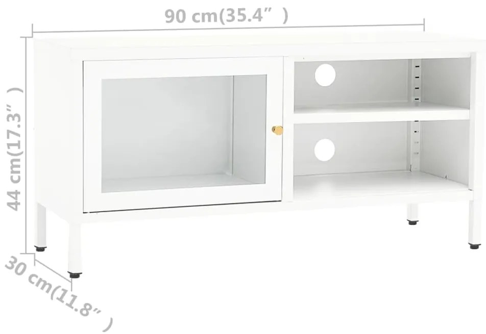 Móvel de TV 90x30x44 cm vidro e aço branco