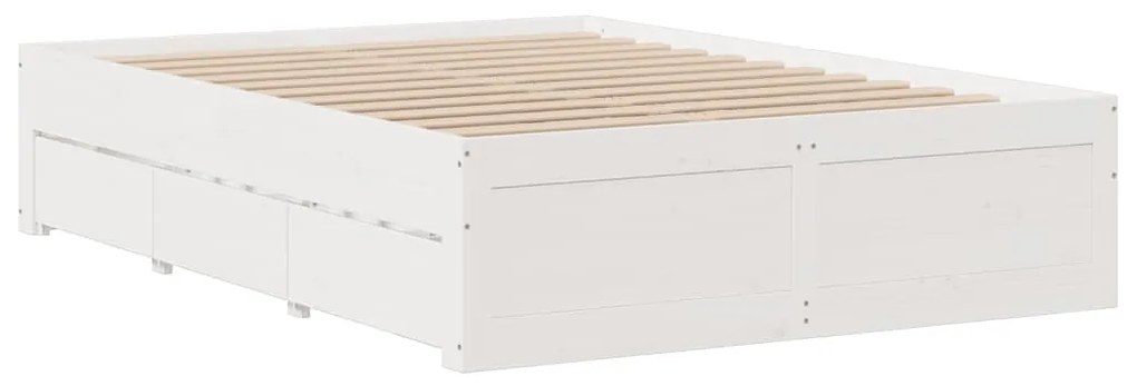 Cama sem colchão com gavetas 140x190 cm pinho maciço branco