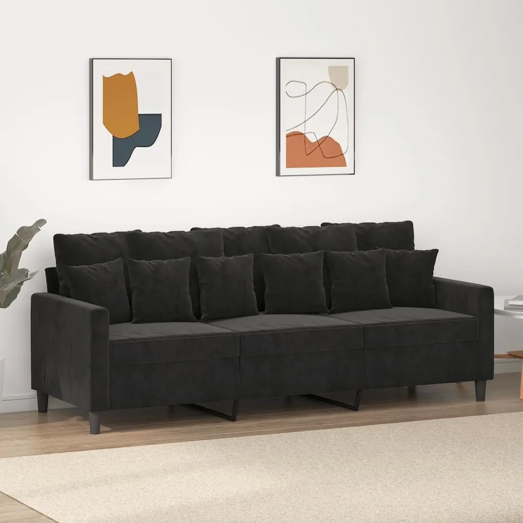Sofá de 3 lugares 180 cm veludo preto