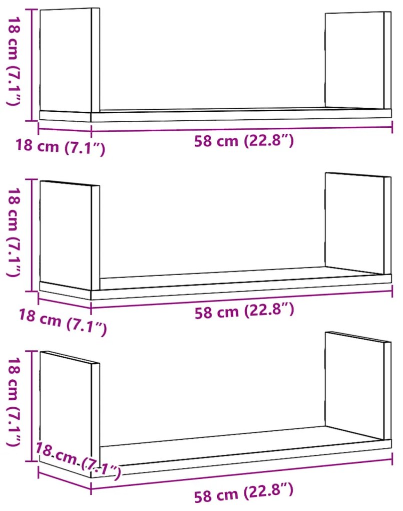 Prateleiras de parede 3 pcs derivados madeira carvalho sonoma