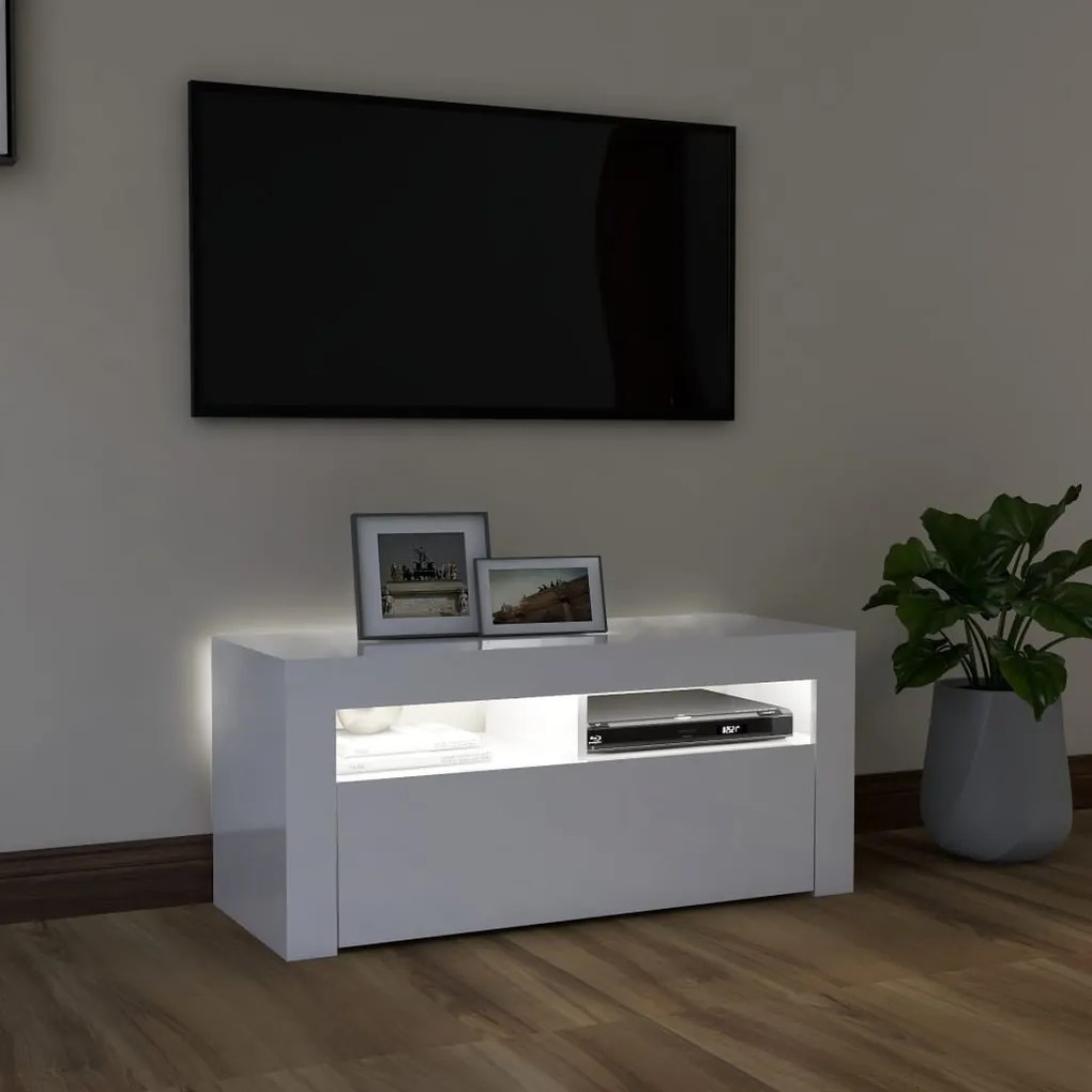 Móvel de TV Ibere com Luzes LED - 90cm - Branco Brilhante- Design Mode