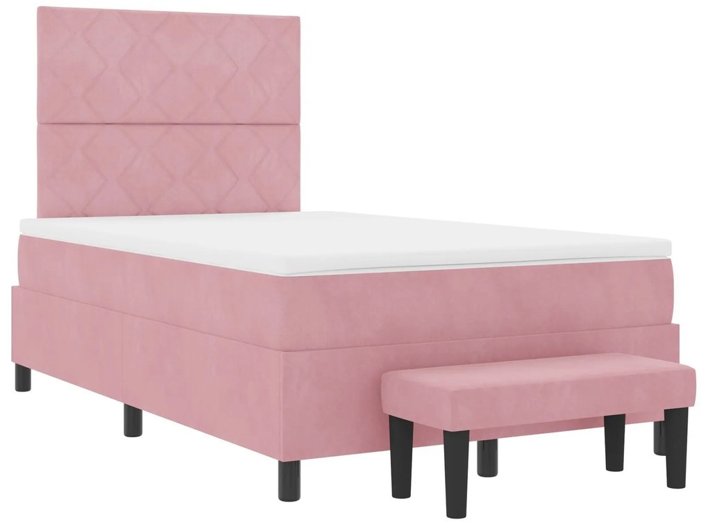 Cama Box Spring com Colchão e Banco Rosa 120x200 cm Veludo