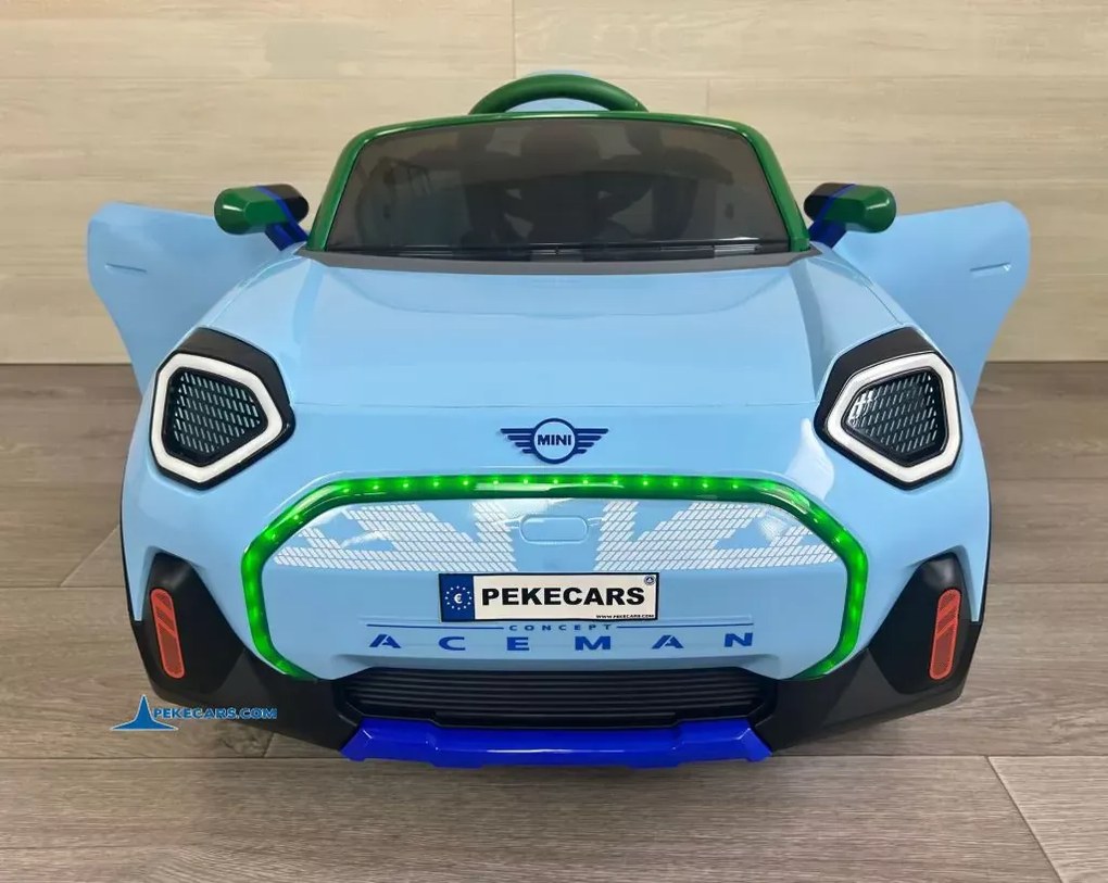 Carro elétrico para crianças MINI ACEMAN 12V 2.4G, Rodas de borracha, assento em pele sintética Azul